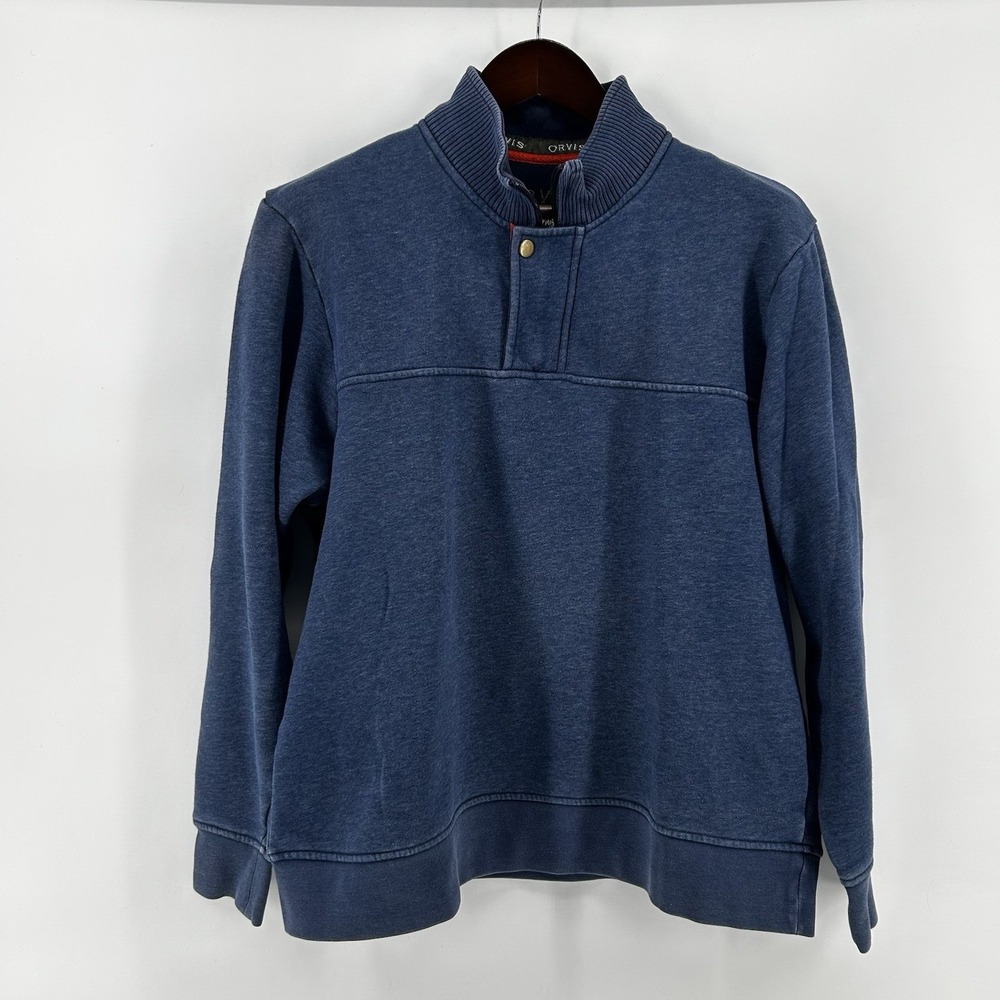 Orvis Signature Pullover Mens L Blue 1/4 Zip Snap Fleece Fly Fishing Sweatshirt